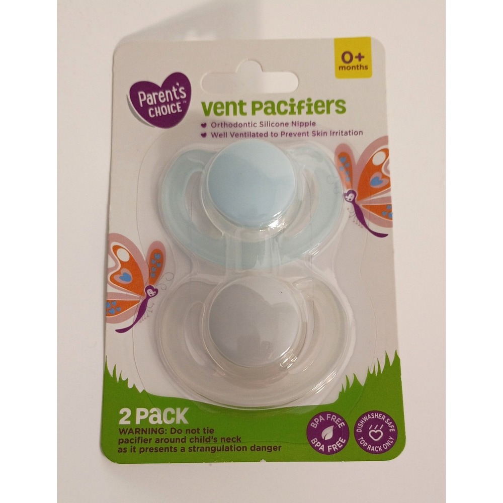 NEW Parent's Choice Vent Pacifier 0+ M Blue Lt Gray Orthodontic Silicone Nipple